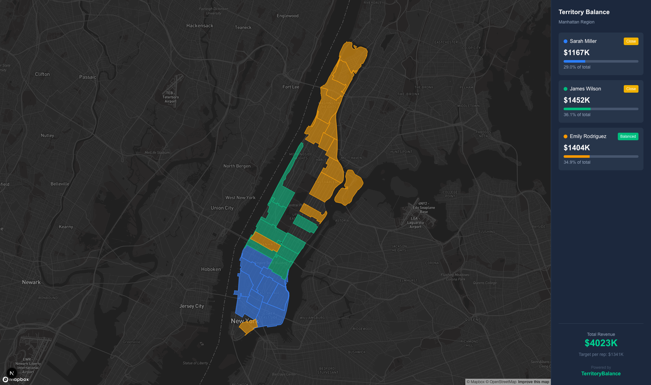 TerritoryBalance - Sales territory map with balanced regions